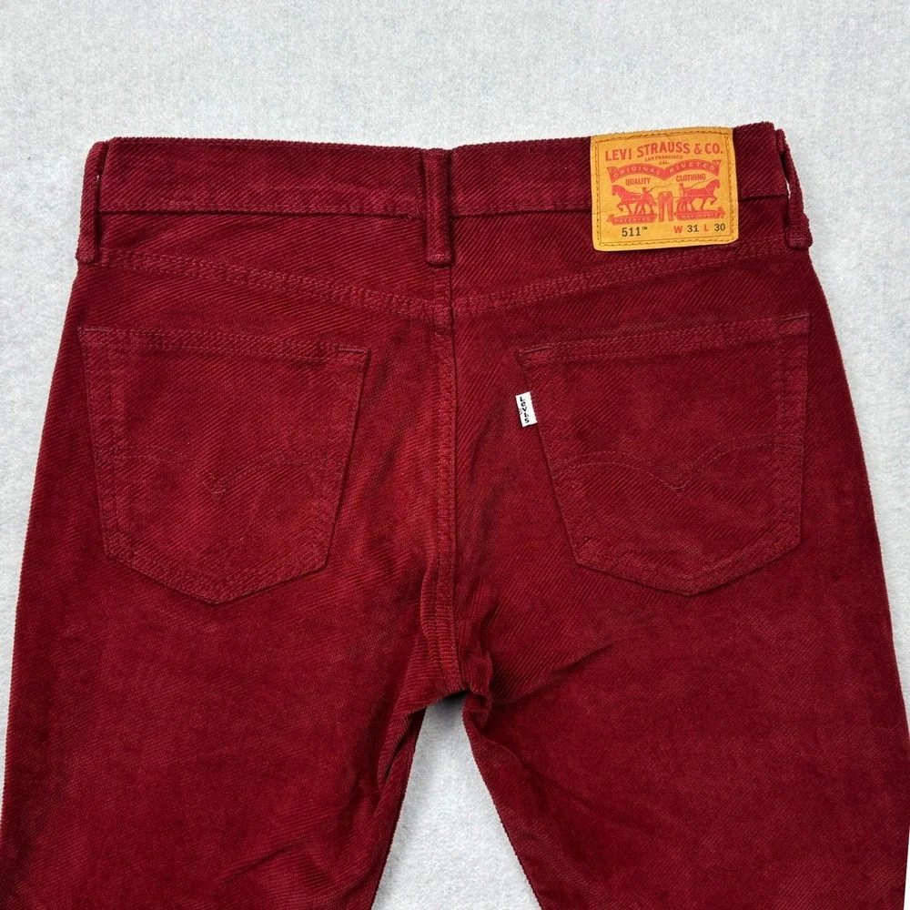 Levis Mens 31x30 511 Slim Fit Maroon Burgundy Red Fine Wale Corduroy Pants 31 30